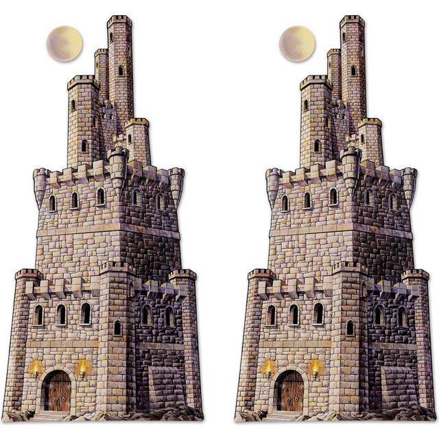 Beistle Jointed Castle Tower Photo Prop Backdrops  4 Tall  Set of 2  Medieval Wall Decoration  Festive Fantasy Themed Decor