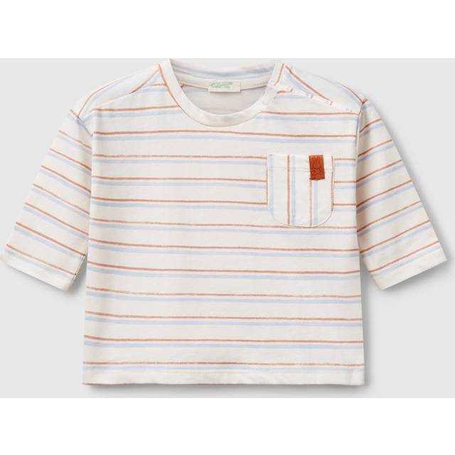 Benetton Baby Cotton Stripe Long Sleeve Top, White Cream