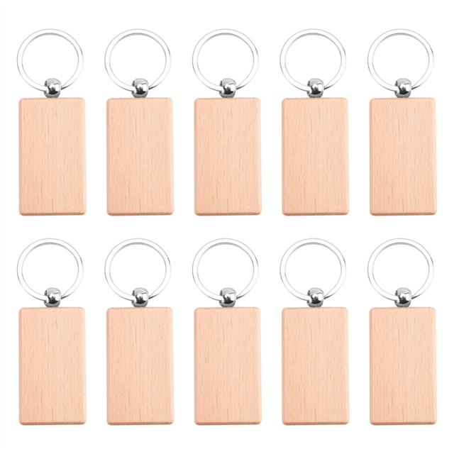 10Pcs Blank Wooden Key Chain Wood Keychain Ring Tags