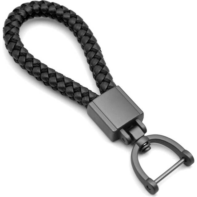 Metal Keychain Hand-Woven Leather Rope Pendant Car Key Chain Color Black