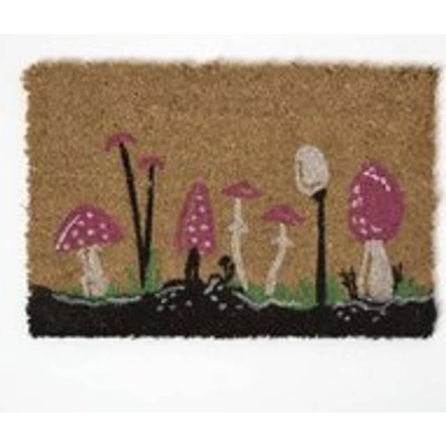 Homescapes Mushroom Coir Doormat, 40 x 60 cm, Red, Non-Slip Backing, Durable - Natural