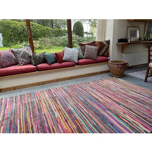 Second Nature Online - SHANTI Multi Coloured Rug | Hand Woven | Eco-Friendly: 100% Recycled Fabric | Ethically Sourced | Flat Weave (240 cm x 240 cm)