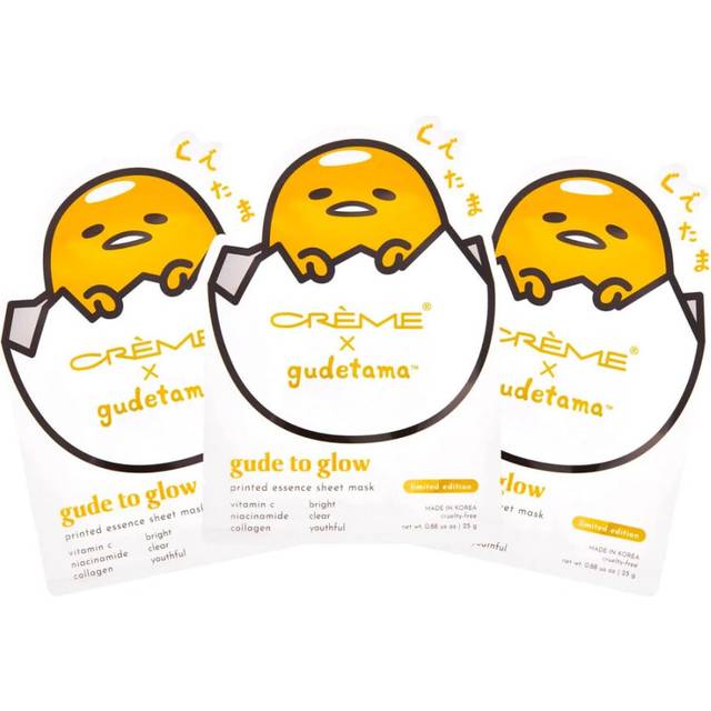 The Crme Shop Gudetama Glow Sheet Mask (3 Count) Vitamin C  Niacinamide  Collagen  Brightening  Oil Control & Revitalizing Youthful Glow