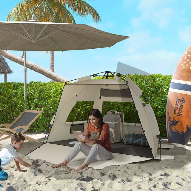TEMU Pop Up Tent For 2-3 Person, Upf15+ Up Sun Shelter With Extended Floor, , Mesh Windows And Carry Bag