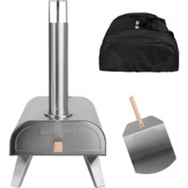George Foreman GFWPPO1SSPC 12'' Wood Pellet Pizza Oven with Paddle & Carry Bag in Stainless Steel