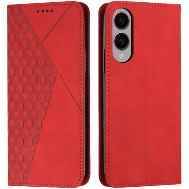 (Red) Flip Case for Samsung Galaxy S25 Edge Pu Leather Kickstand Card Insertion Wallet