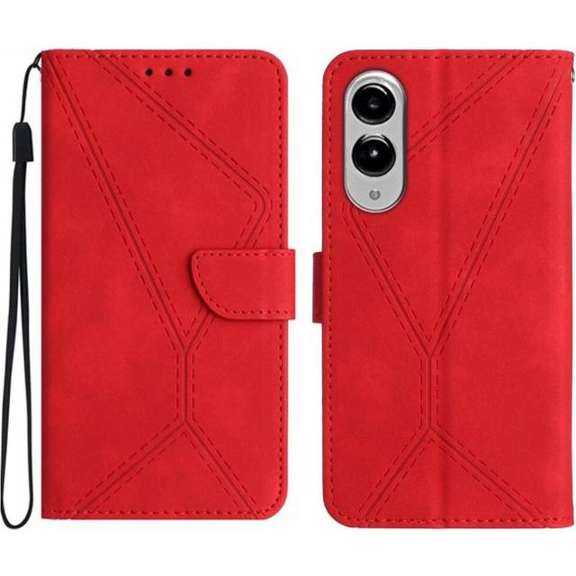 (Red) Case for Samsung Galaxy S25 Edge Leather Wallet High Quality Tpu Soft Pu Leather Stitching Embossed