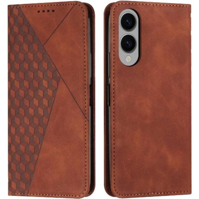 (Brown) Flip Case for Samsung Galaxy S25 Edge Pu Leather Kickstand Card Insertion Wallet