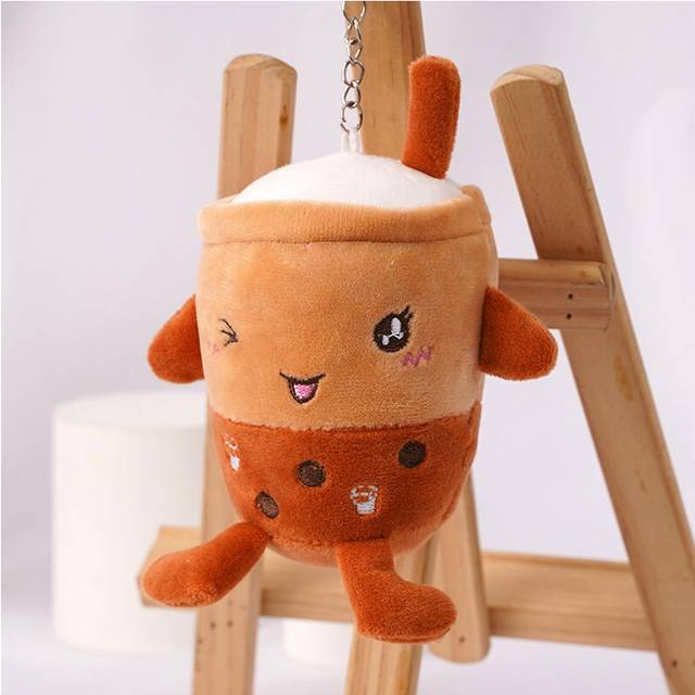 (Brown) Cute And Cuddly Plush Boba Tea Cup Keychain With Soft Pp Cotton Filling Gift Idea