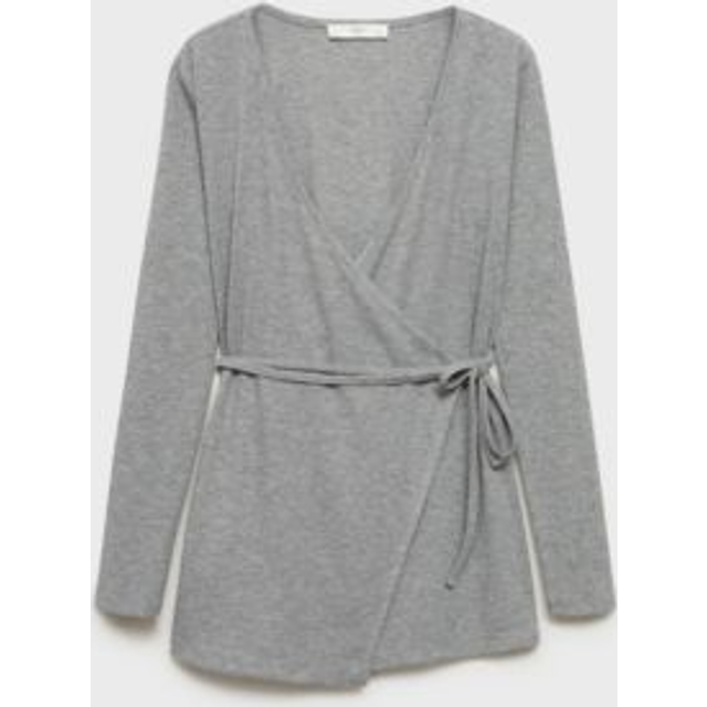 Rib-knit cardigan with tie grey - Woman - S - MANGO - Grey