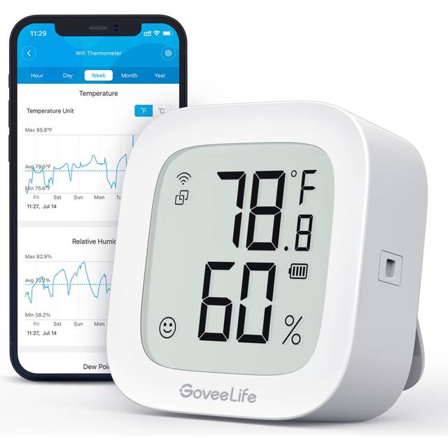GoveeLife E-Ink WiFi Thermometer Hygrometer Digital Room Humidity Meter Indoor Temperature Monitor Notification Alert  2-Year Free Data Export Drawers