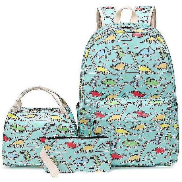 (As show, One size) 3pcs Cool Dinosaur Prints Elementary Bookbag Satchels Primary School Bag Backpack And Lunch Bag Set