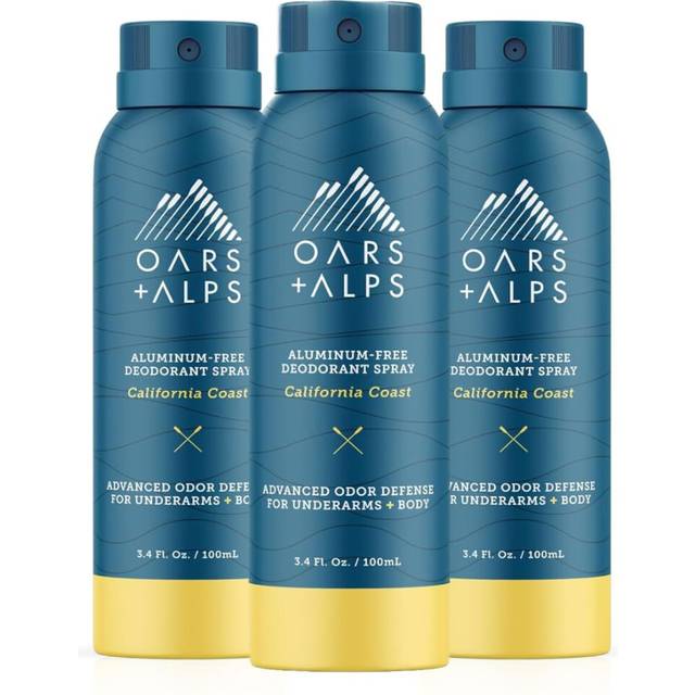 Oars + Alps Spray Deodorant for Men and Women  Aluminum Free Deodorant and Full Body Spray  Travel Size  California Coast  3ct