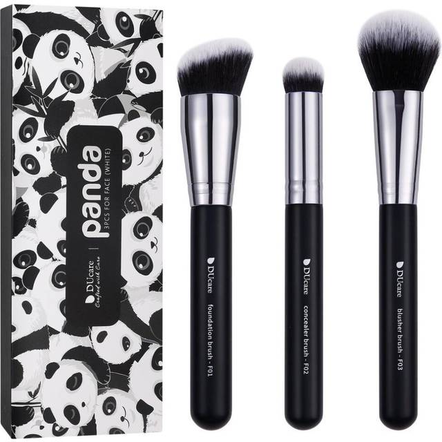 DUcare Black Travel Makeup Brushes 3Pc Foundation Contour Brush -Concealer Brush- Blusher Brush Liquid Blending makeup brush set black