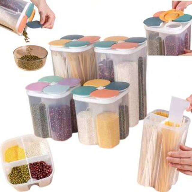 SHEIN 1 Piece/2Pcs 4-Compartment Sealed Food Storage Container With Lid, Transparent Airtight Square Food Storage Jars, Multi-Compartment Moisture-Proof Cle
