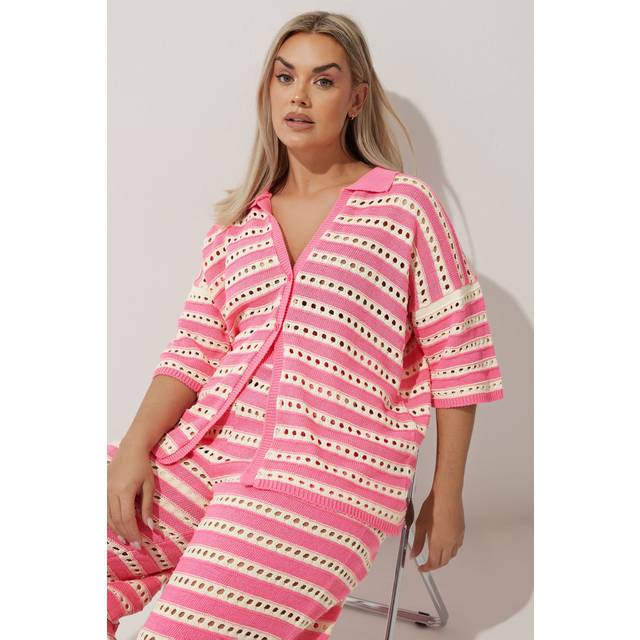 Limited Collection Curve Pink & White Stripe Crochet Shirt, Women's Curve & Plus Size, Limited Collection - 26-28