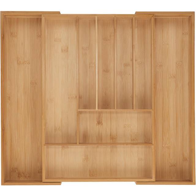 Relaxdays - Cutlery Tray, 7-9 Compartments, 6 x 34-56 x 50 cm, Extendable Drawer Organiser, Bamboo, Kitchen, Natural