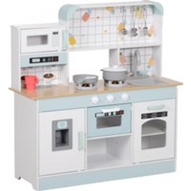 AIYAPLAY Toy Kitchen, Pretend Role Play Kitchen with Hob, Sound and Light, Coffee Machine, Ice Maker, Microwave, Oven, Storage Space, for Boys and Gir