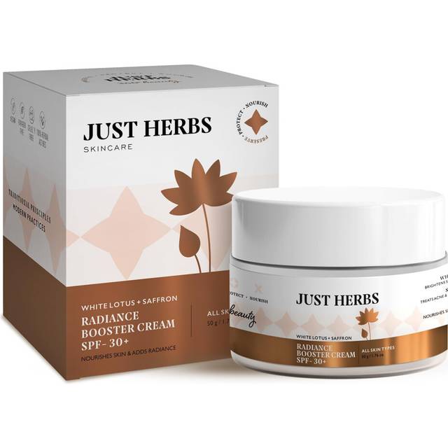 Just Herbs Skin Face Cream With SPF 30+ Saffron and White Lotus Radiance Booster Cream For Men Women All Skin Types - 50g
