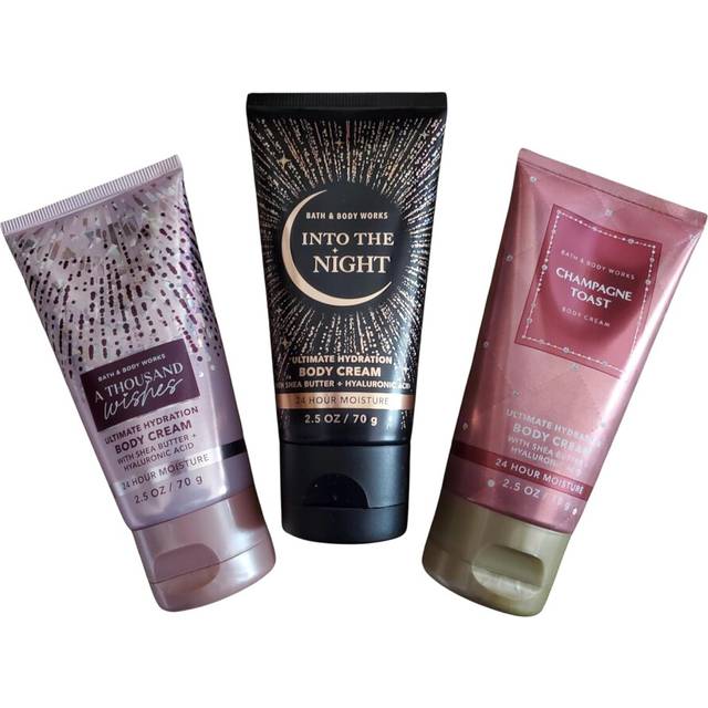 Bath  Body Works Travel Size Ultimate Hydration Body Creams Thousand Wishes Into the Night Champagne Toast 25 Ounces Set of 3