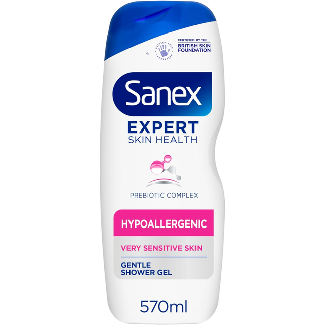 Sanex Expert Skin Health Hypoallergenic Shower Gel l 570ml, for Very Sensitive Skin, Sensitive Shower Gel, 12 Hour Hydr