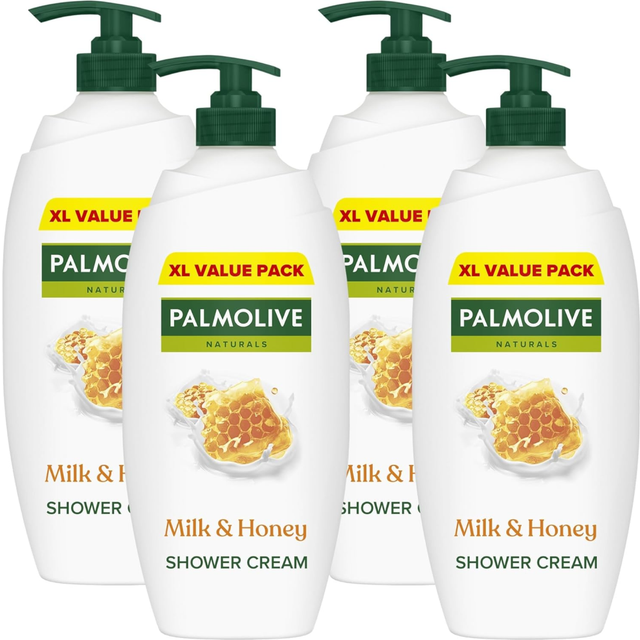 Palmolive Naturals Milk & Honey Shower Gel Cream 4x750ml, vitamin E body wash to nourish skin, leaves skin feeling soft