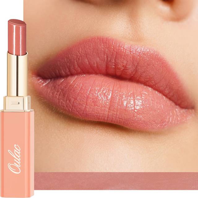 Oulac Moisturizing Shine Pink Peach Lipstick for Women - 2 in 1 Pink Peach Glossy Tinted Lip Balm  Hydrating Winter Lipstick for Dry Lips Shine Juicy