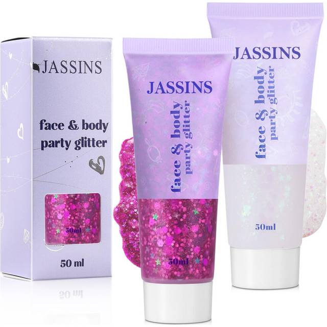 JASSINS 2 Pack Face Body Glitter  100ml Rose-red and White Glitter Gel Makeup for Women Girls Kids  Singer Concerts Festival Rave Accessories  Chunky