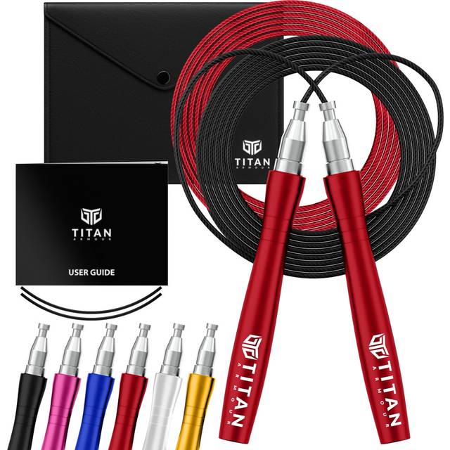 Titan Armour? Self-Locking & Adjustable, Adult Speed Skipping Rope | 2 x Steel Ropes 2.5mm, 3mm Thickness | Travel Case | Pro Jump Rope: Fitness,