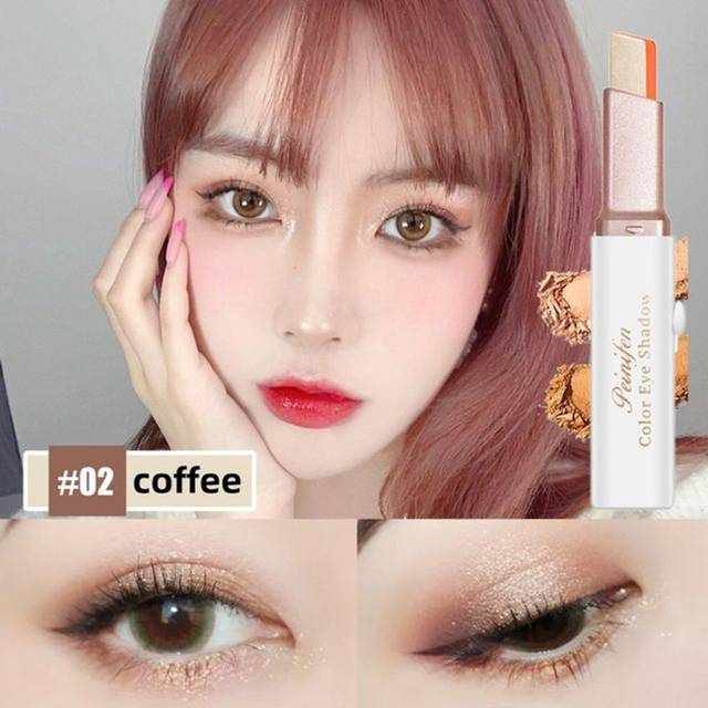 (02) 2 In 1 Double Color Glitter Eye Shadow Stick Waterproof Gradient Stereo Eyeshadow Palette Bicolor Shimmer Beauty Makeup Tools