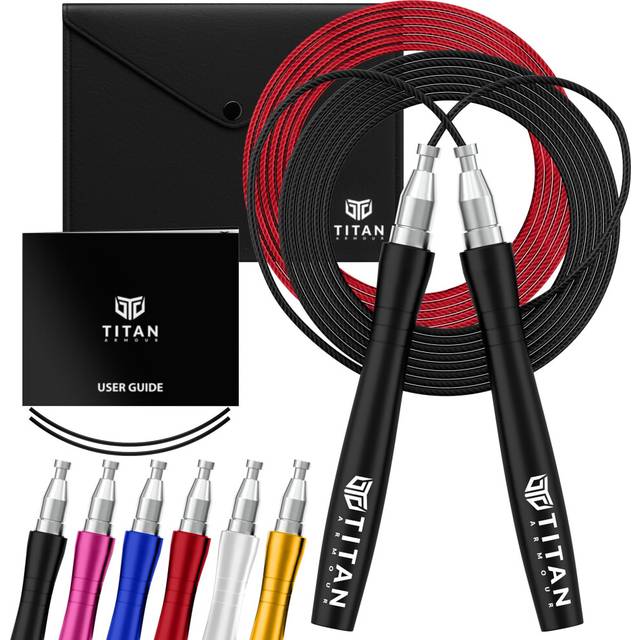 Titan Armour? Self-Locking & Adjustable, Adult Speed Skipping Rope | 2 x Steel Ropes 2.5mm & 3mm Thickness & Travel Case | Pro Jump Rope: Fitness,