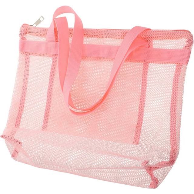 Large Portable Mesh Beach Bag with Zipper Lightweight Foldable Beach Tote with Handle Ideal