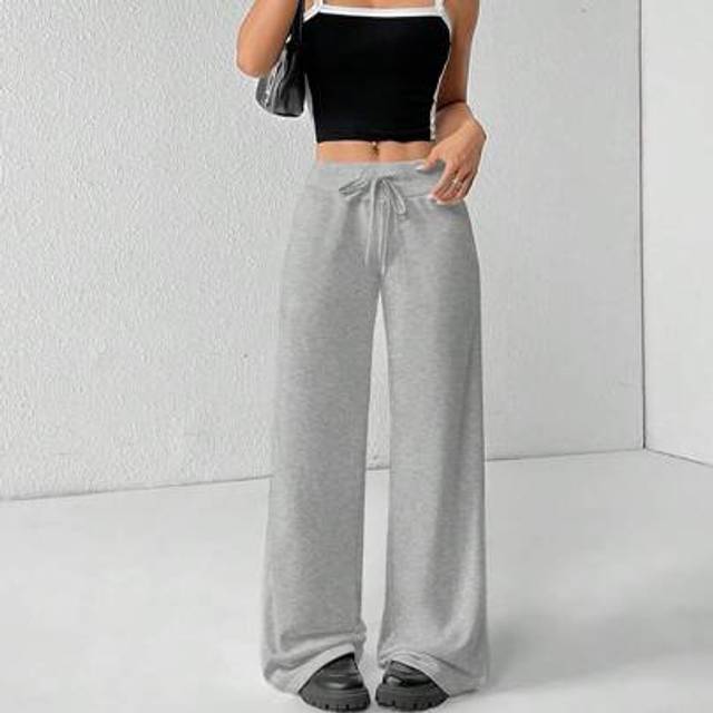 SHEIN Comfortable And Casual Plain Knitted Low-Rise Wide-Leg Women&#39;s Sweatpants