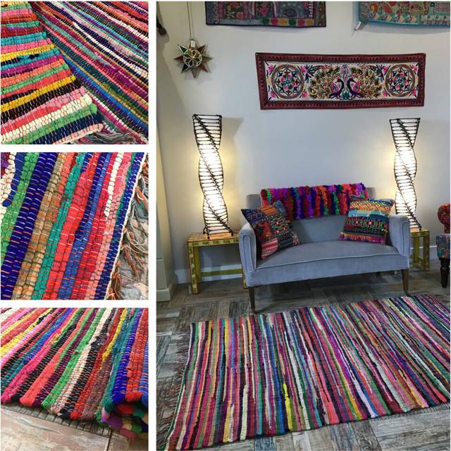 Second Nature Online - SHANTI Multi Coloured Rug | Hand Woven | Eco-Friendly: 100% Recycled Fabric | Ethically Sourced | Flat Weave (210 cm x 270 cm)