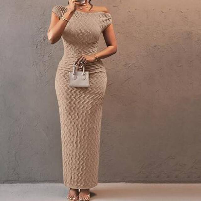 Slaydiva Plus Size Women&#39;s Elegant Sexy Stripe Texture One Shoulder Christmas Party/Valentine&#39;s Day Holiday Dress,Summer Outfits For Women