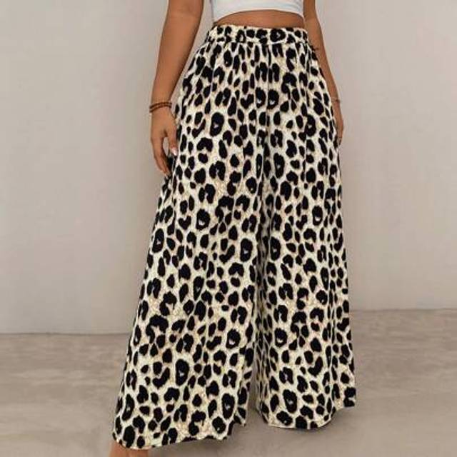 SHEIN Plus Size Casual Loose Leopard Print Palazzo Pants