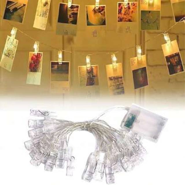SHEIN Photo Clip String Lights LED Fairy Clip String Lights Hanging Photo Pictures Battery Operated For Gifts Patio Bedroom Wedding Birthday Party Halloween