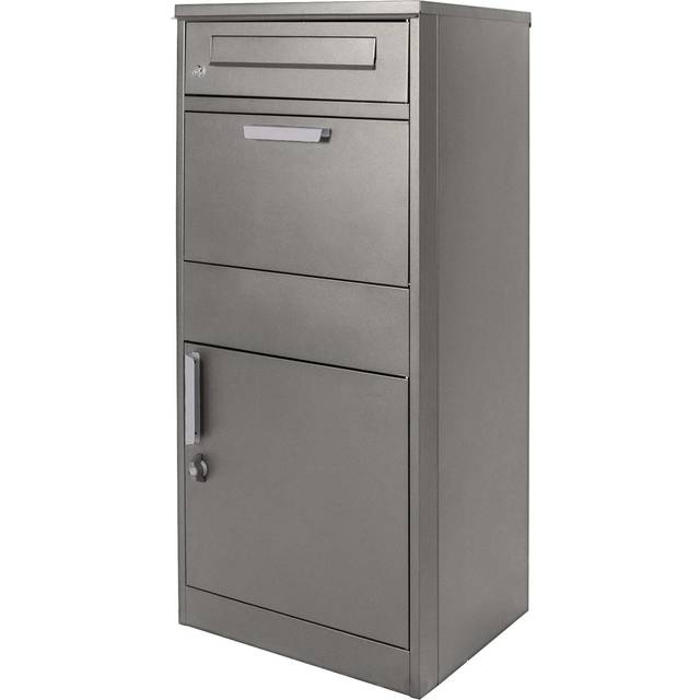 Wiltec Parcel Box Grey 50 x 37 x 112 cm Spacious Post Box for Home, Freestanding Mailbox, Lockable Outdoor Letterbox, Delivery Drop Box