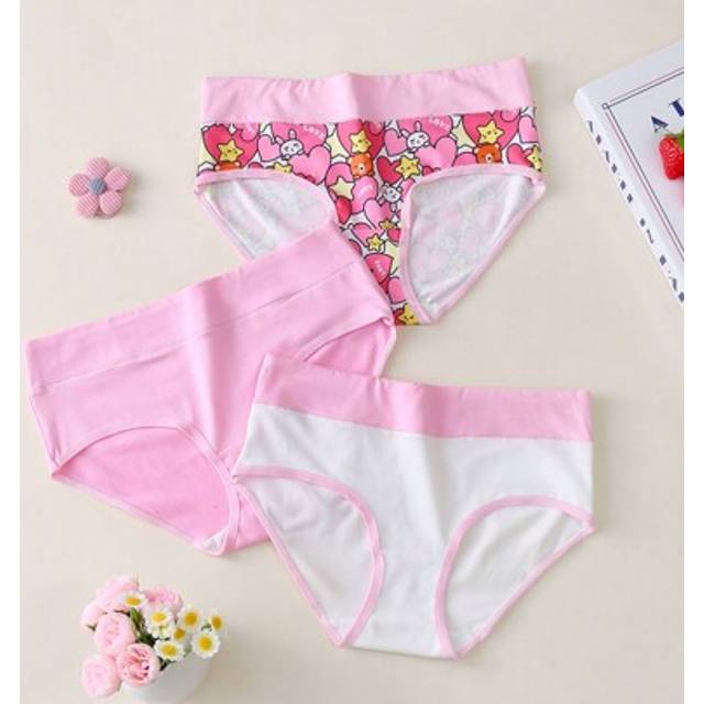 SHEIN 3pcs Cute Rabbit, Bear And Heart Printed Girls Teen Underwear, Pink And White
