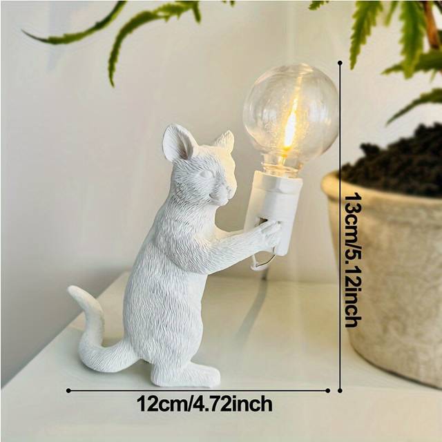 (3 standing models) Art Deco Cat-Shaped Resin Table Lamp, USB Powered Uplight with, Energy-Efficient Push Button Control, Square Shade