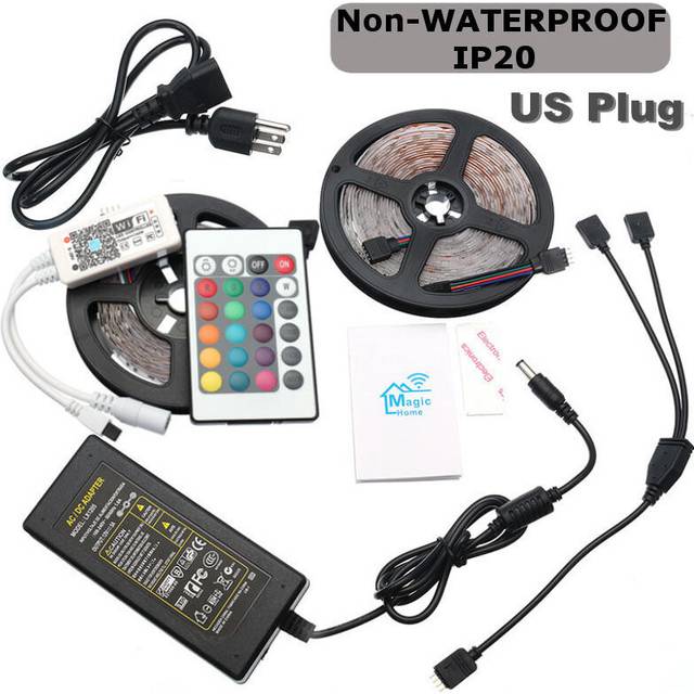 (US Plug) DC12V 2*5M Non-waterproof SMD2835 Smart WIFI Alexa Google Home Control Flexible RGB LED Strip Light