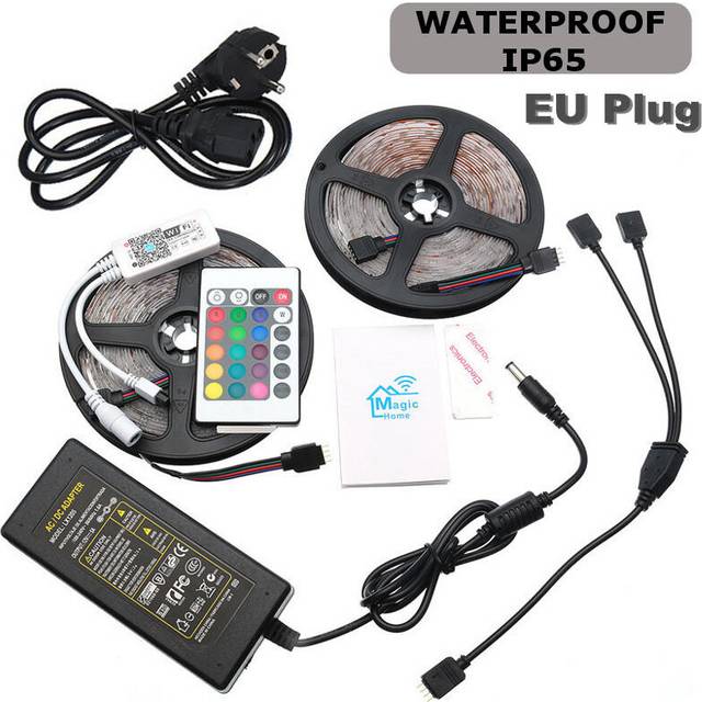 (EU Plug) 2*5M IP65 SMD2835 Flexible RGB LED Strip Light Smart WIFI Controller Alexa APP Control Kit DC12V