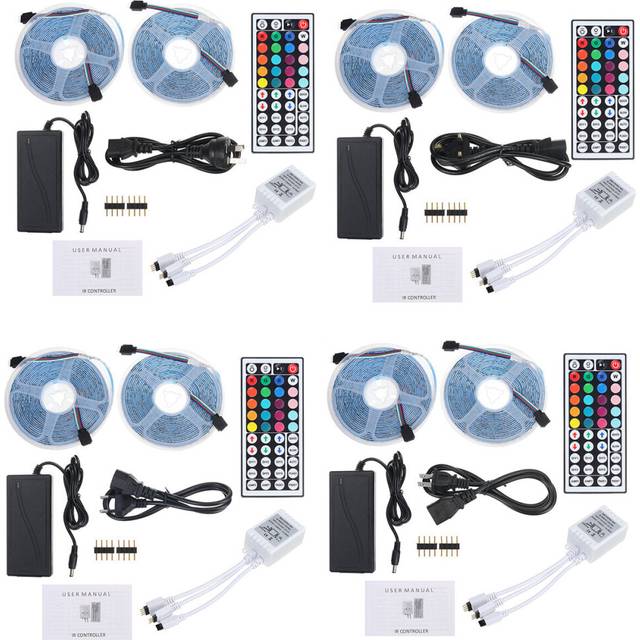 (EU Plug) Waterproof 2*5M SMD2835 LED Strip Light Kit RGB Flexible Outdoor Tape Lamp with 5A Power Adapter + 44keys IR Remote Control