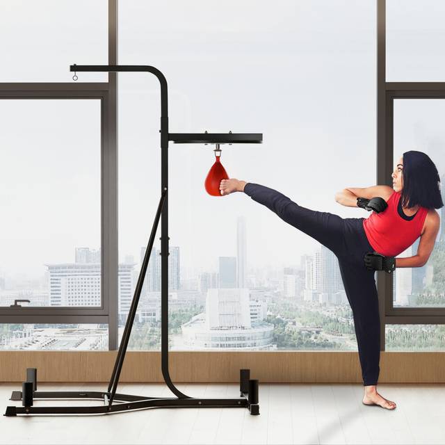 HOMCOM Free-Standing Speed Bag Platform, Adjustable Boxing Punch Bag, Black, Black