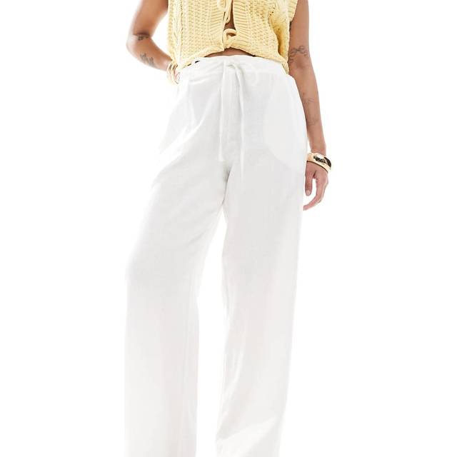 New Look Petite – Vita byxor i linne med vida ben-Vit/a