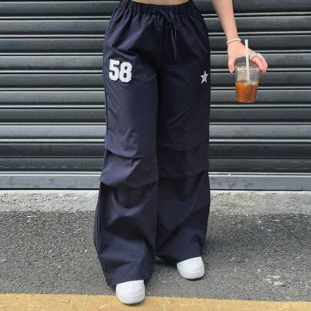 SHEIN Teen Girls Baggy Low Waist Stars & English Letter Printed Wide Leg Pants, Casual Street Style, Back-To-School Outfit, Cute, Suitable For Holiday Famil