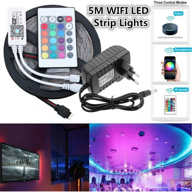 5M SMD2835 RGB LED Strip Light: Alexa Smart Home WiFi Controller, APP Control, Non-Waterproof with EU Power Adapter for Christmas Decor