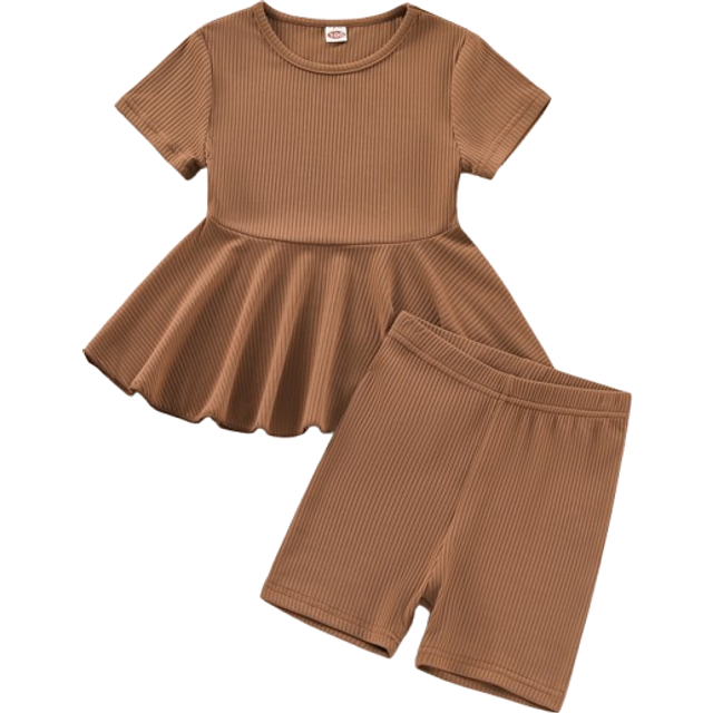 SHEIN Young Girl 2pcs/Set Cute Ruffled Hem Short Sleeve T-Shirt And Shorts Summer Outfits, Comfortable And Cool