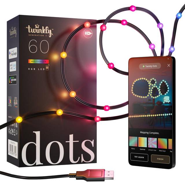 Twinkly Dots 3m, Multicolor LED Strip, Flexible RGB LED Strip, Compatible with Alexa and Google Home, Gaming Lights, 16 M+ Colors, USB Powered, App