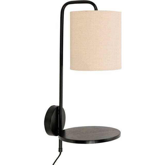 ValueLights Ryan Natural Linen Lamp Shade Black Metal LED Wall Light with Shelf - 50 x 20 x 24cm